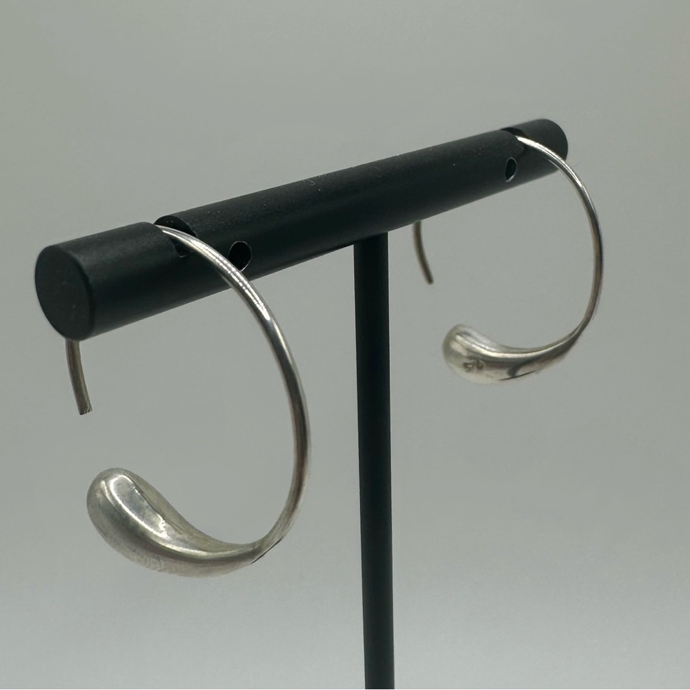 Sterling Silver 925 Earrings Teardrop Round Hoop Eternal Circle Luna Tear Drop